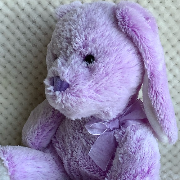 Hug Fun Purple Plush Bunny Rabbit Stuffed Animal Toy Purple Bow Embroidered Feet - Picture 5 of 12